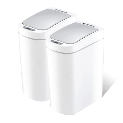 Ninestars Automatic Motion Sensor Bathroom Trash Can, 1.8 Gallon Smart Opening Garbage Bin for Bathroom, Bedroom, Kitchen, Office 2 Pack