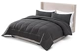 UGG King Size Comforter Set with 2 Pillow Shams Lightweight Down Alternative Comforter King Size Blanket Reversible Cozy Warm All Season Washable Hypoallergenic Bedding Set, Charcoal Grey (Leonora)