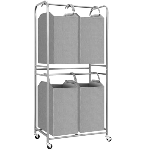 STORAGE-MANIAC-Vertical-Laundry-Hamper-with-Removable-Tote-Bags-Gray STORAGE MANIAC Vertical Laundry Hamper with Removable Tote Bags, Gray - Image 1