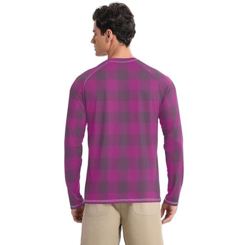 Violet Buffalo Plaid UPF 50+ Long Sleeve Sun Shirt Elastic Round Neck Mens Sun Shirts Protection Long Sleeve Summer2