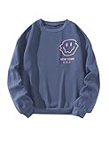 SAFRISIOR Women Oversized Fleece Smiley Face New York Letter Print Graphic Sweatshirt Long Sleeve...