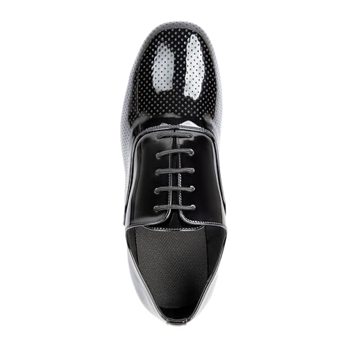 Image of Linodes Breathable Men Latin Dance Shoe Lace Up Leather Sole Waltz Shoe | Breathable Upper, Leather with air holes, Lace up, Cushioned insole, Anti-slip suede sole, 1 inch heel, Lightweight, Durable