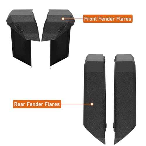 Image of Hooke Road JL Flat Fender Flares with Turn Signal Lights for Jeep Wrangler JL JLU & Unlimited 2018-2026 2 or 4 Doors - 4PCS Front and Rear Mud Guards Steel