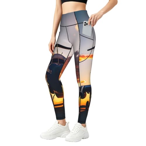 Pantalones de yoga holgados para mujer de descanso con estampado original de avión longitud completa