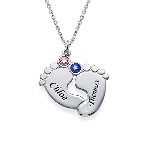 Personalized Baby Feet Necklace - Sterling Silver or 18K Gold Plated - with Birthstone or Diamond...