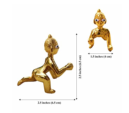 Image of Wonder Care | Laddu Gopal with jhula Statue Sculpted in Great Detail in Ivory Antique Golden Finish - Laddu Gopal | Home Decor | Mandir | Gift | Hindu God Idol (Laddu Gopal+Jhula Combo+Roli Chawal)
