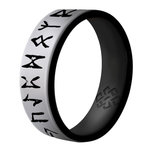 Knot Theory Rune Silicone Ring for Men - Cosmic Purple, Dark Silver, Metallic Blue, Smooth Silver - Dual Layer Engraving - Breathable Comfort Fit 6mm Rubber Wedding Band