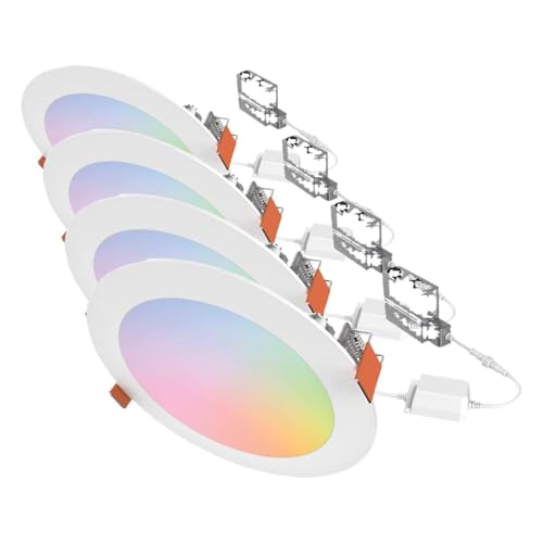 Image of HALO HLB6099WZRGBWMWR 6 inch Smart Wi-Fi Slim Canless LED Downlight Powered by WiZ Pro, Dimmable Full Color with Smart Home Integration (Pack of 4)