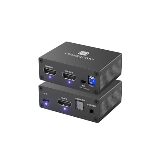 HDMI Splitter with Audio Extractor, HDMI Splitter 1 in 2 Out 4k 60 with 3.5mm Stereo Audio and Multi-Resolution Output, Supports Downscale, HDR, 18 Gbps, HDCP 2.2, for Xbox PS5 Soundbar UHD TV