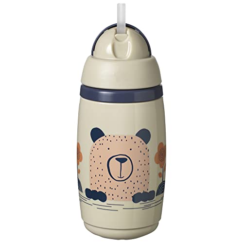 Tommee Tippee 447824, Tazza Antigoccia, Strato Isolante e Cannuccia, Tecnologia INTELLIVALVE, Previene le Perdite al 100%, Resistente Allo Scuotimento, Antibatterica BACSHIELD, 12m+, 266 ml, Grigio