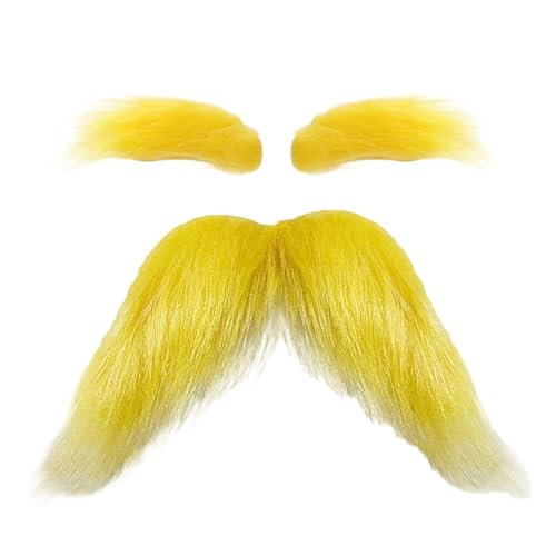 Bigote y cejas amarillas falsas – Divertido juego de disfraces autoadhesivos para Navidad, fiestas, hogueras de otoño, eventos teatrales | Accesorio para bigote falso para cosplay, maquillaje