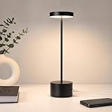 Luminária de Mesa LED Recarregável Touch Dimerizável 3 Cores Sem Fio – Abajur Moderno Portátil com Controle de Intensidade (Preto)