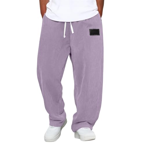 Mens Corduroy Casual Pants Baggy Wide Leg Loose Fit Drawstring Elastic Waist Sweatpants Hip Hop Streetwear Trousers