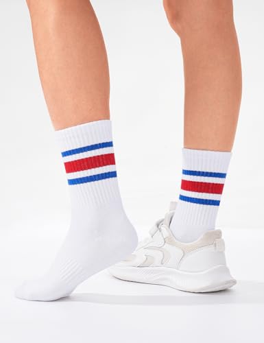 Image of Somaibo 6 Pairs Kids Boys Girls Socks Athletic Basketball Soccer Football Cotton Crew Sock with Retro Stripes