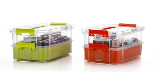 Image of PAXCOO 2 layer Stackable plastic storage Containers box, Beads Clear Jewelry Craft Storage Housekeeping Organizers, Ideal for Medicine, Arts & Crafts, Beauty, and Sewing Box Containers (Multicolor)