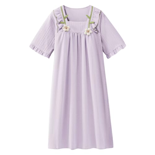 Girls Cotton Nightgowns Short Sleeve Square Neck Ruffle Dress Soft Comfy Cute Nightdress Sleepwear3