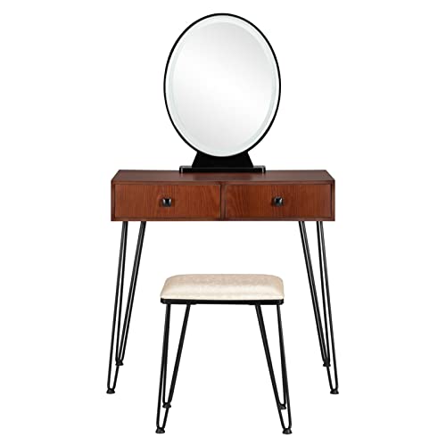 Cómoda de hierro forjado dormitorio cómoda negro hierro pies marrón mesa superior espejo incorporado en 3 colores LED