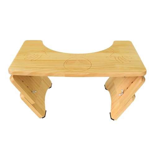 Posurry Solid Wood Toilet Stool, Height Adjustable, with Waterproof Coating, Original Wood Color.