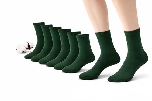 CYS Calcetines 6 Pares Cortos Colegio Uniformes Escolares Alto Algodón Para Niños Niñas Infantiles Pack de 6 Pares (33-36, VERDE)