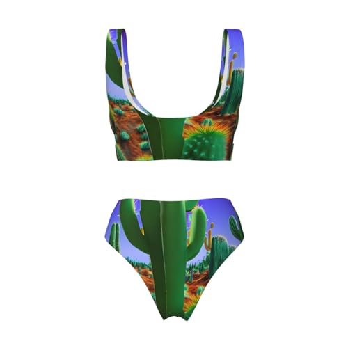 Bikini 2 pièces imprimé cactus désert gainant pour femme