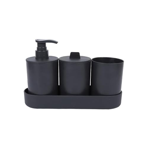 Bathroom Accessories Set - 3 Pcs Bathroom Accessory Sets with Toothbrush Holder,Lotion Soap Dispenser,Bathroom Countertop Vanity Oganizer (Black, 13.1 * 20.5CM)