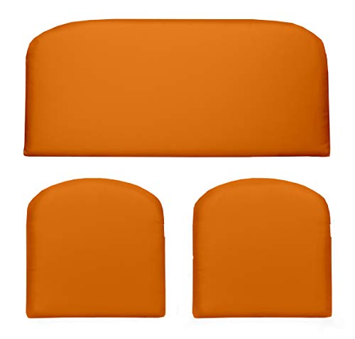 RSH Décor Indoor Outdoor 3 Piece Foam Wicker Loveseat and Chair Seat Cushion Set, Choose Color (Standard, Orange)
