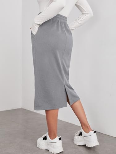 Women's Drawstring High Waisted Midi Skirts Casual Skirt with Pockets2