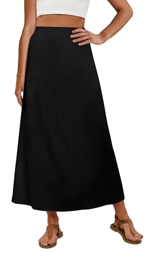 OFEEFAN Black Long Maxi Skirts for Women Flowy Skirt Spring Summer Dresses Casual Loose Clothes Beach Vacation Outfits L