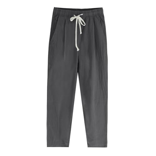 Men's Linen Drawstring Pants for Beach, Summer Causal Baggy Linen Nine-inch Pants Lightweight with Side Pockets2
