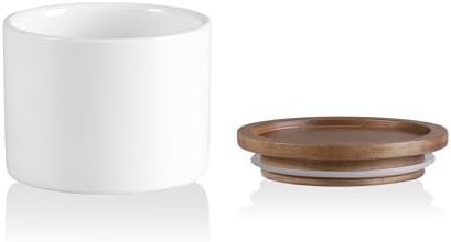 Sweejar Kitchen Canisters Ceramic Food Storage Jar, Stackable Containers with Airtight Seal Wooden Lid for Serving Ground Coffee, Tea, Sugar, Spice and More - 5 Fl Oz(White Acacia)