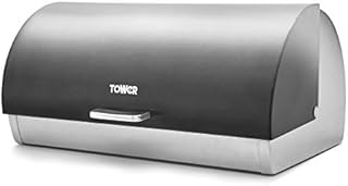 Tower T826070GRP Ombre Bread Bin, Roll Top Bread Bin with Stainless Steel Body and Large Capacity, Graphite