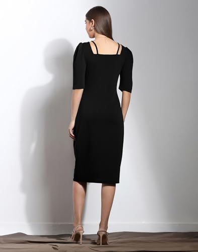 Image of Selvia Brown Puff Sleeve Square Neck Bodycon Dress