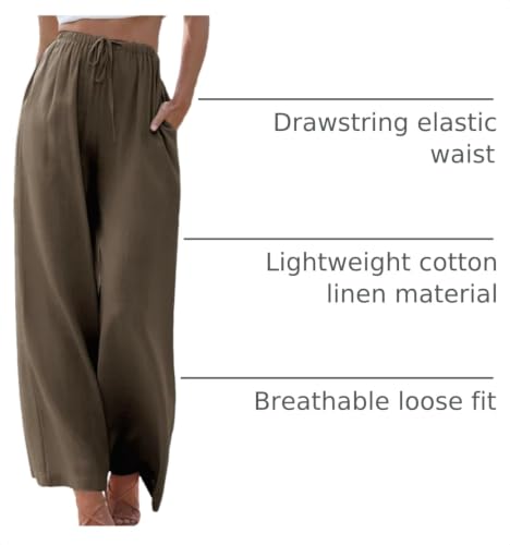 Image of Duyang Womens Cotton Linen Palazzo Pants Drawstring Elastic Waist Casual Wide Leg Trousers with Pockets