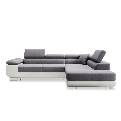 INTENSE DECO Canapé d'angle Droit Convertible Marius Gris et Blanc