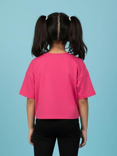 Image of KiddoPanti Girls 100% Cotton Solid Drop Shoulder Half Sleeve Round Neck Crop Tee