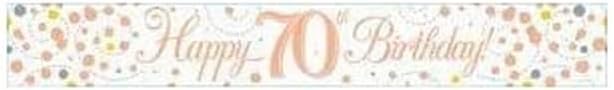 9ft Banner Sparkling Fizz 70th Birthday White & Rose Gold Holographic
