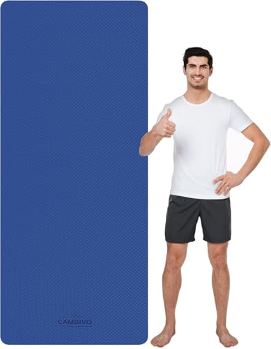 CAMBIVO Extra Long Yoga Mat for Tall Yogis - 213x81cm XL TPE Exercise Mat for Professional Practice for Stretching & Planks - Non-Slip Fitness Mat with Carrying Strap Included (Blue)