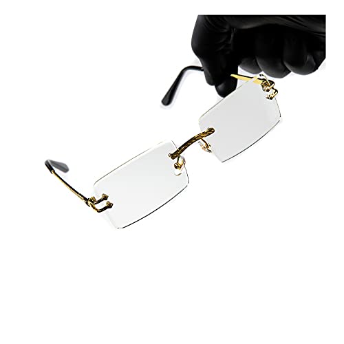 Street Knitted Men's Yellow Gold Plated Metal Wire Frame Vintage Rectangle Retro Rimless Square Clear Lens Rectangular Frameless Eyeglasses Hip Hop Glasses For Men
