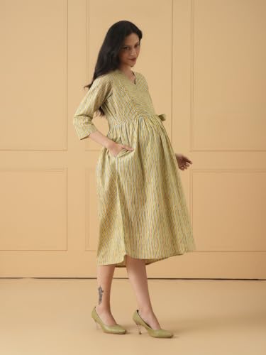 Image of The Mom Store Maternity and Nursing Dress | Pre and Post Pregnancy Dress for Womens | Zipper /Button Opening | Causal Wear | Trendy Stylish Causal Dresses for New Moms
