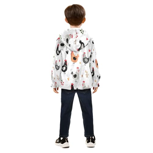 Chicken Pattern with Hearts Toddler Fleece Jacket Girl Boys Hooded Fleece Jacket Coat Warm Outwear Zip-up 3-10T4