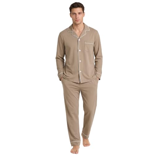 Image of U2SKIIN Men's 100% Cotton Pajama Set, Soft Button Down Sleepwear Lounge Pjs
