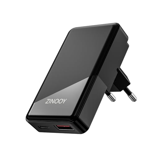 ZINOOY Caricatore piatto USB C, alimentatore a doppia porta con spina pieghevole