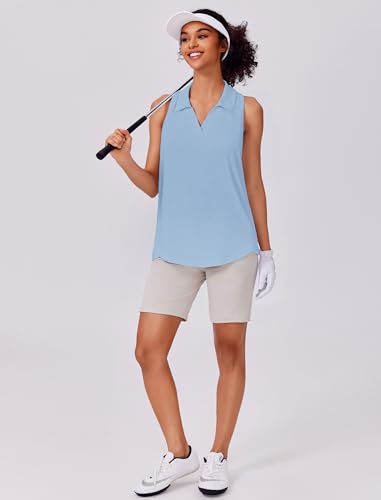 Image of PINSPARK Womens Golf Shirt UPF 50+ Sleeveless Collared Shirts Quick Dry Tennis Polo V-Neck Racerback Athletic Workout Tank