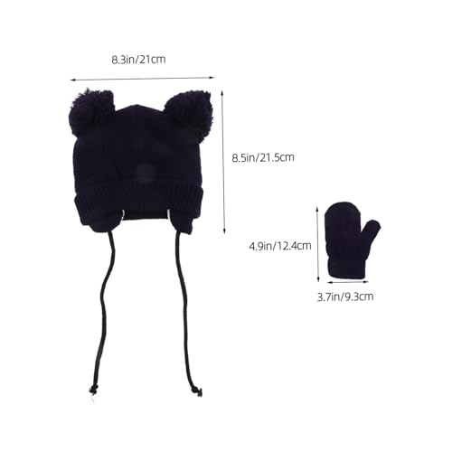 BESPORTBLE 1set Boy Girl Winter Hat Mittens Set Boy Girl Gloves for Fleece Mittens and Hat Newborn Clothes Dark Blue2