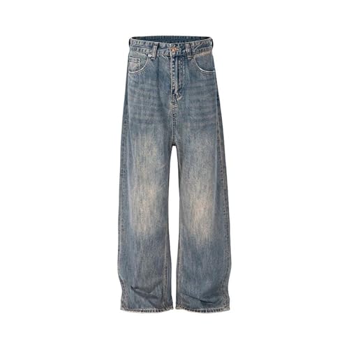 Men's Washed Blue Baggy Jeans Straight Ropa Hombre Wide Leg Casual Denim with Pockets2