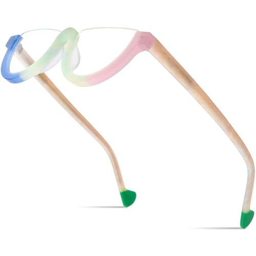Image of HEPIDEM Matte Multicolor Acetate Glasses Frame Women,Semi Rimless Round Optical Eyeglasses
