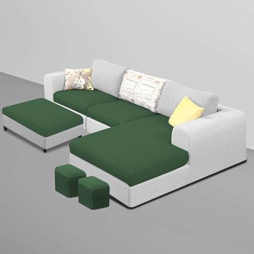 Image of Koza RHS 4 Seater L Shape Sofa Set with Center Table for Living Room (Green Grey Fabric) Premium Fabric Sofa