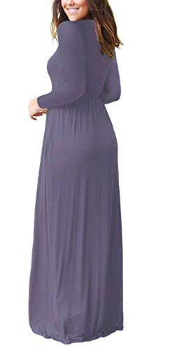 VIISHOW Women's Long Sleeve Solid Pockets Plus Maxi Long Dress with Elastic Waistband(Purple Gray,Medium)