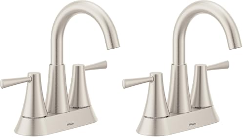 Image of Moen Ronan Spot Resist Brushed Nickel Two-Handle 4 inch Centerset Modern Bathroom Faucet with Push-Down Drain, 84022SRN (Pack of 2)