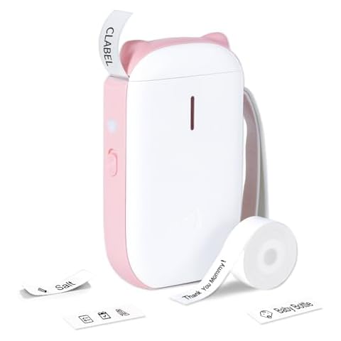 CLABEL Label Maker Machine with Tape 520B Portable Bluetooth Printer Label Printer Mini Thermal Label Maker Sticker for Home Business Office Easy to Use Rechargeable Inkless iOS Android, Pink Cover